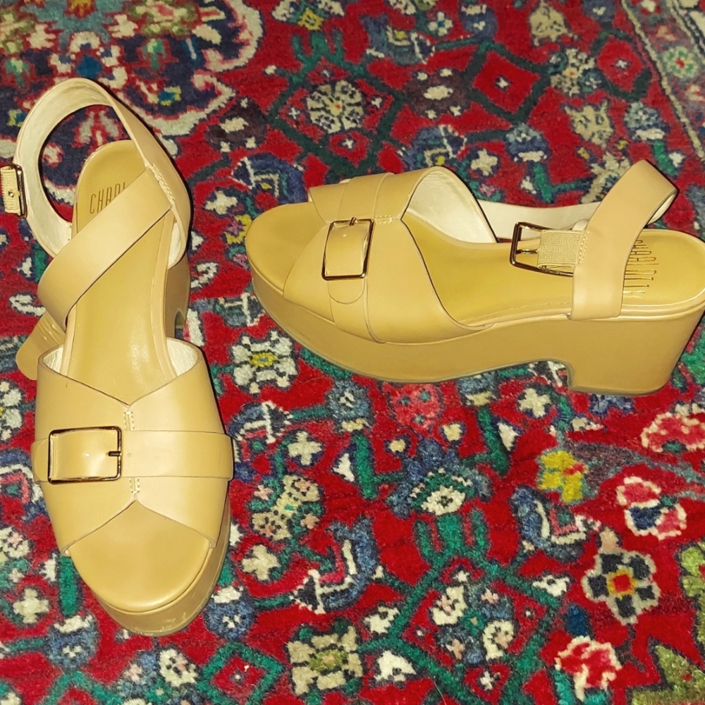 CHARLOTTE STONE RAF PLATFORM SANDALS IN CAMEL
